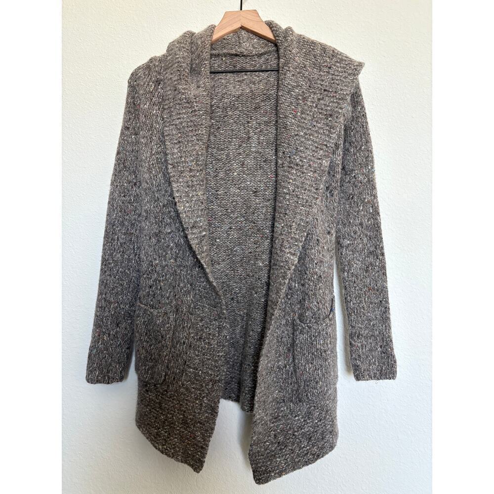 Theory Wool Cashmere Hooded Cardigan Coat Granite Speckled Knit Medium Cabincore